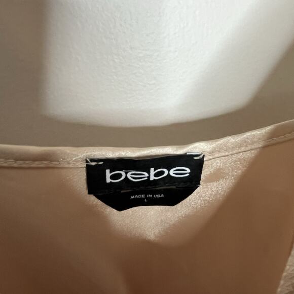 Bebe Y2K Midi Slip Dress Champagne Womens L Cowl Neck Lettuce Hem Formal Event - Picture 5 of 8